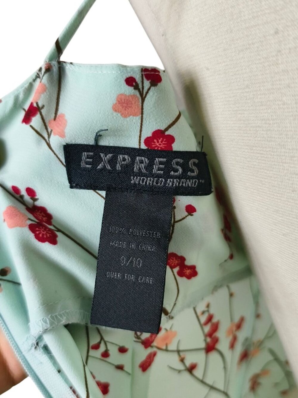 Vtg Express Womens 9/10 Dress Cherry Blossom Mint Green Y2K Cross-Back 90's - Picture 5 of 6